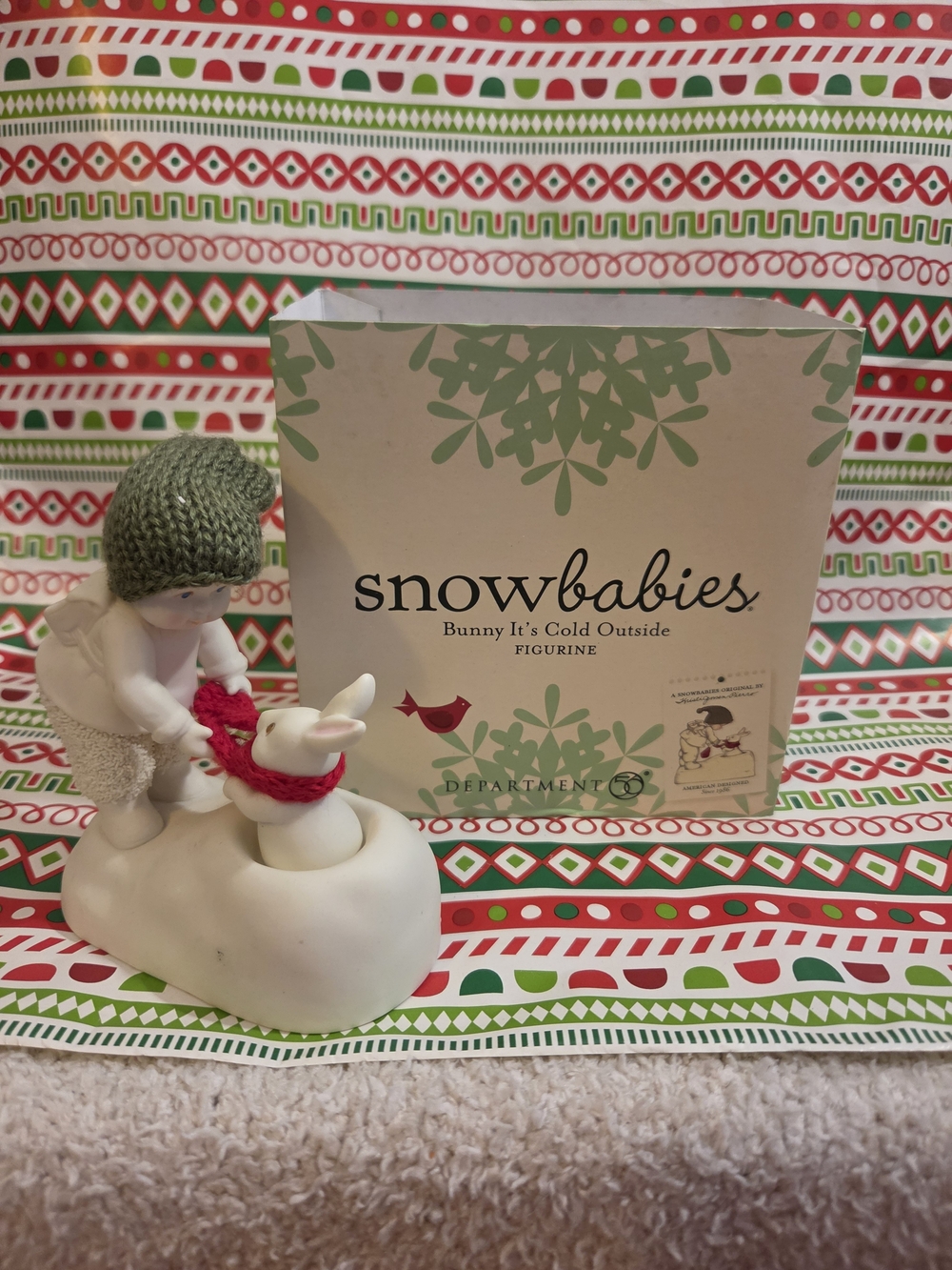 Department 56 Snowbabies Bunny with Green Hat and Red Scarf Figurine